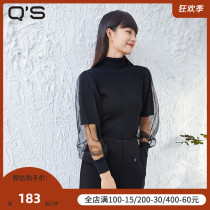 qs straw spring autumn new hollowed-out mesh yarn knit high collar bottom-shirt warm cover head 100 hitch slim inner hitch