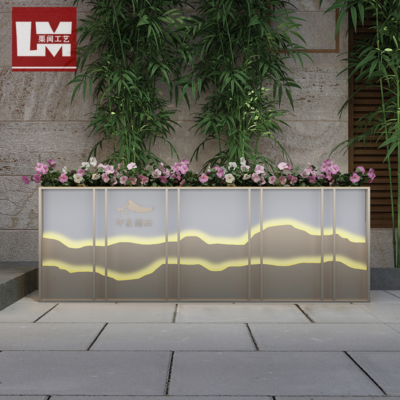 Outdoor partition wrought iron flower box flower trough rectangular flower pool sales department commercial street creative outside flower bed planting box