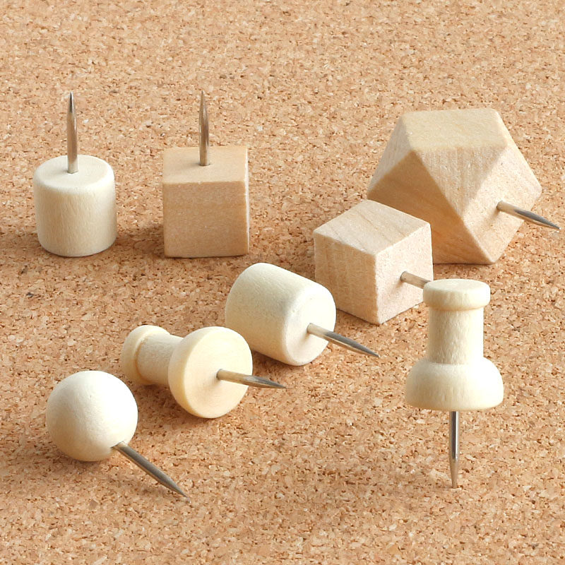 Solid wood pushpin ins cork board creative cute round head photo decorative tack wooden I-word nail press nail
