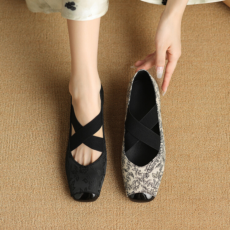 Handmade New Chinese Style Chunky Heel Spring New Women's Single Shoes with Cross-Tied Ballet Shoes Matching Mamian Skirt