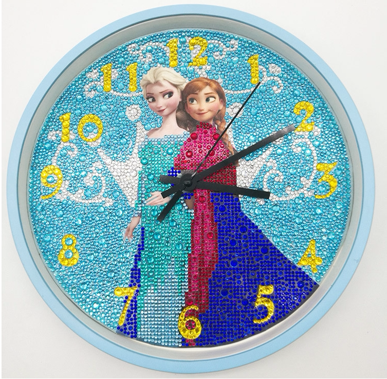 儿童卡通钻石画钟表手工DIY大小钻满钻十字绣贴钻水晶挂钟艾莎