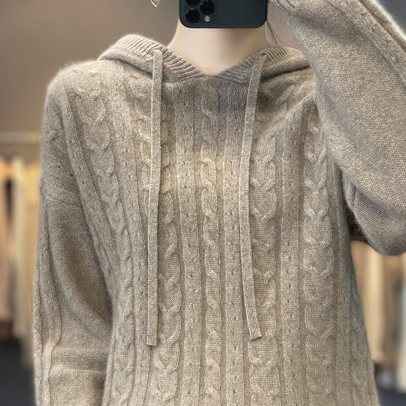 New Autumn and Winter Thickened Knitted Sweater for Women, Button-Up Solid Color Hooded Sweatshirt, Loose and Slimming, Fashionable Knitted Base Shirt New Autumn and Winter Thickened Knitted Sweater for Women, Button-Up Solid Color Hooded Sweatshirt, Loose and Slimming, Fashionable Knitted Base Shirt