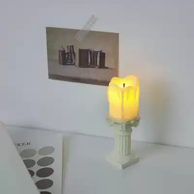 ins Wind retro literary Roman Candlestick simulation candle nightlight desktop decoration dining table decoration dormitory ornaments
