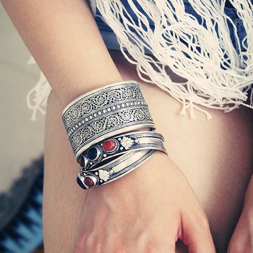 Ретро ювелирное украшение, этнический браслет из натурального камня, стиль бохо, этнический стиль, с драгоценным камнем
