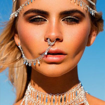 Indian Dance Nose Ring Chain Jewelry Female Tassel Fake Nose Ring Nose Nail Nail Chain One Piercing Bohemian Belly Dance