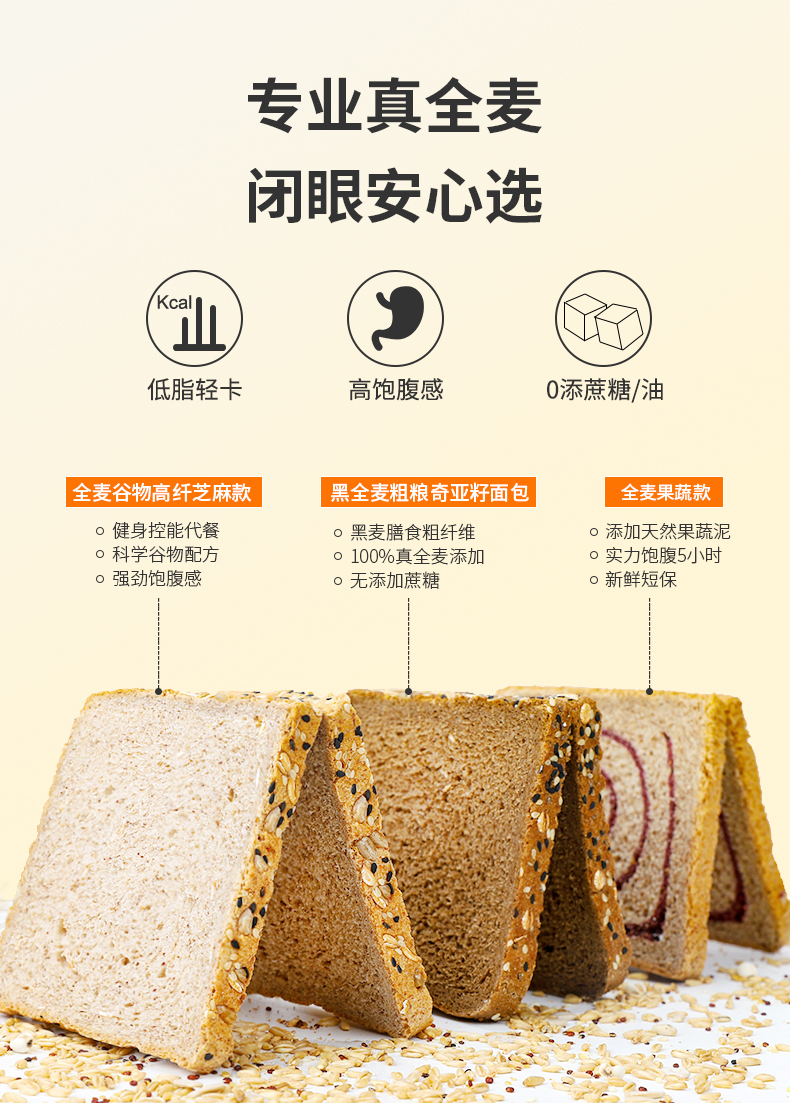 【信合味达】黑麦全麦面包粗粮600g