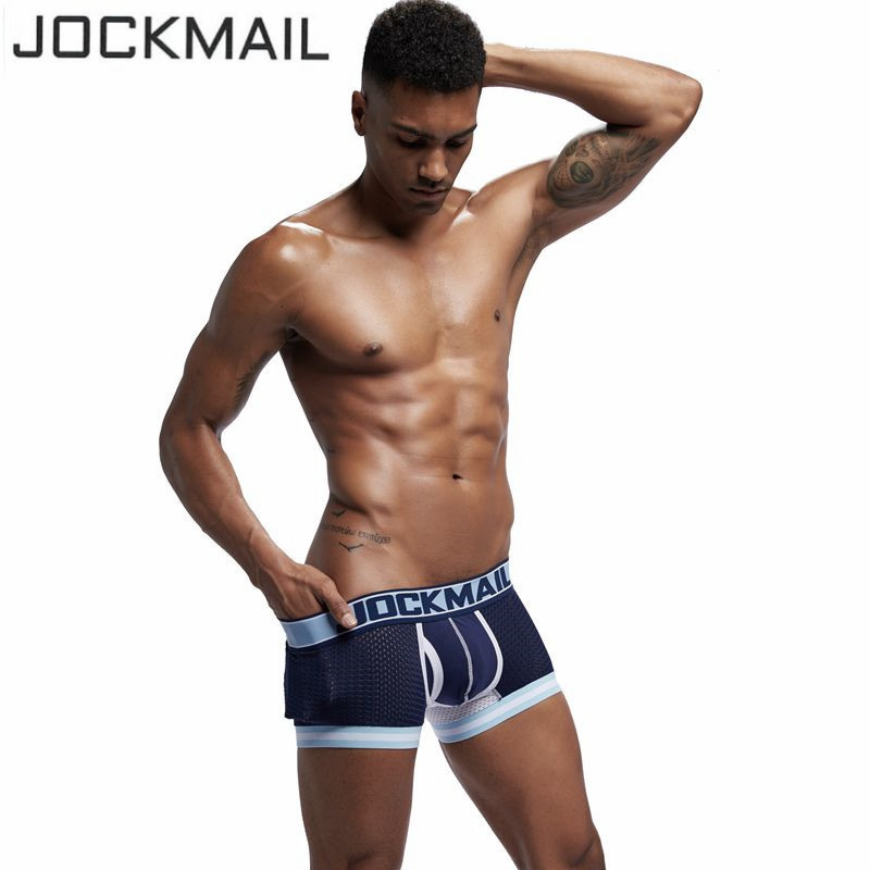 Jockmail Foreign Trade Men's Mesh Boxer Briefs Sexy U-Shaped Pouch Erotic Underwear Transparent Mesh