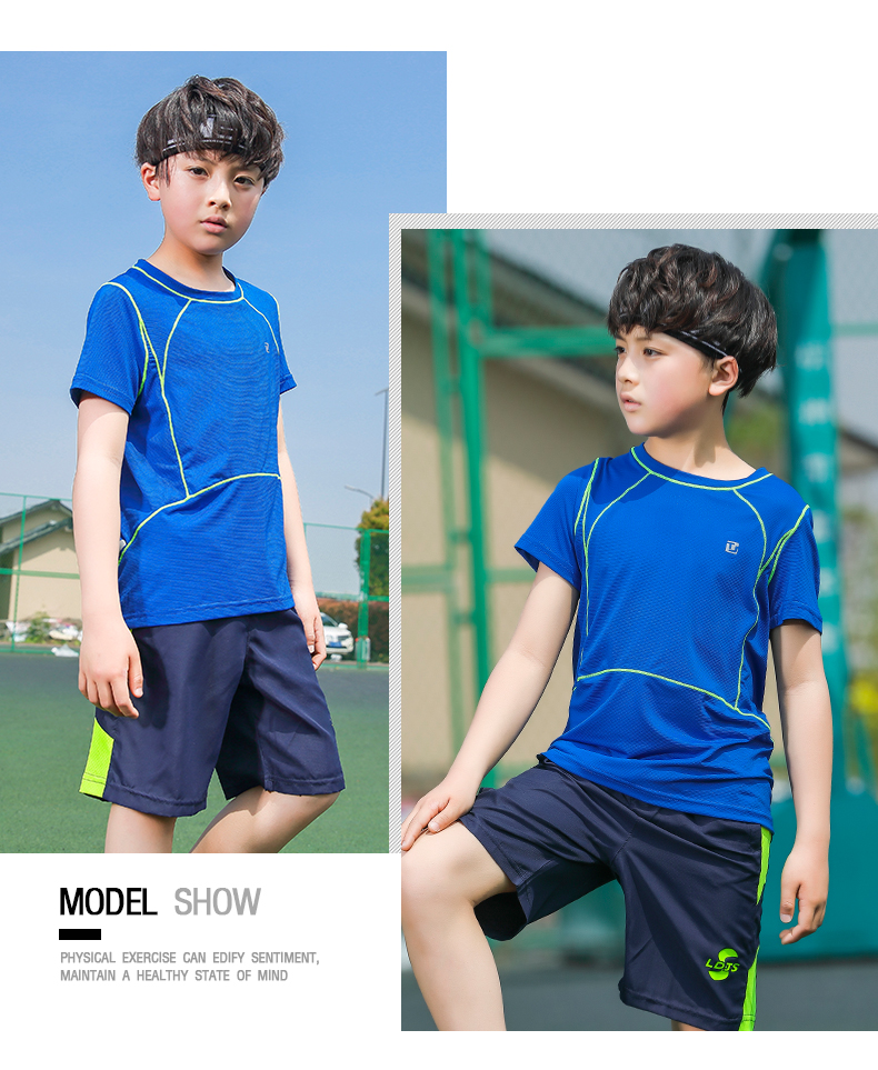 Trai thể thao ngoài trời quần áo khô nhanh phù hợp với ngắn tay T-Shirt trẻ em lớn mùa hè quần short đào tạo quần áo bóng rổ quần áo bóng đá shop quan ao tre em