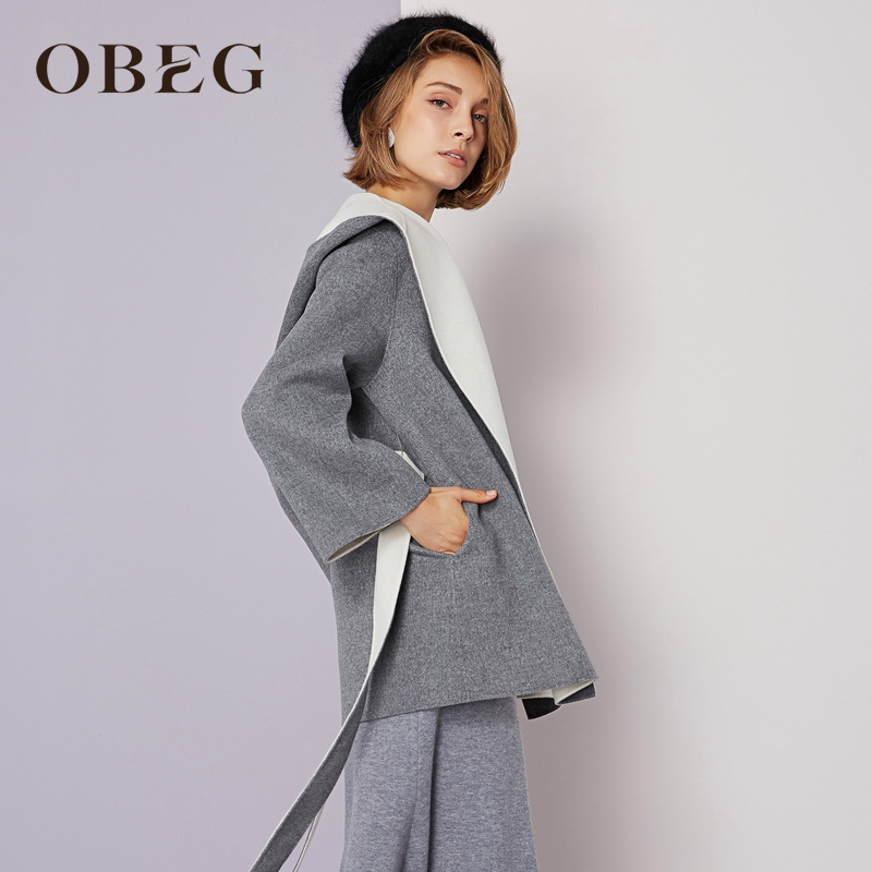 OBEG Obeg len hai mặt áo 2019 mùa thu / mùa đông khí mới loose-fitting đội mũ trùm đầu áo khoác 1.084.003