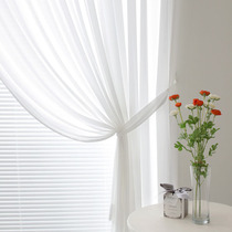 Dream curtain Nordic anti-scratch polyester solid color chiffon transparent transparent curtain curtain dormitory floor-to-ceiling window bay window
