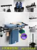 Black space aluminum towel rack Non-perforated powder room shelf toilet wall folding bath towel rack blue triangle basket