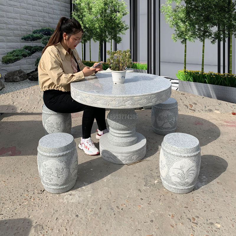 Stone Table Stone Bench Courtyard Garden Outdoor Leisure Granite Marble Sesame Ash Round Table Stone Table And Chairs Stone Tea Table-Taobao