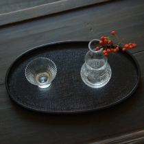 sus daily) Exported to Japan Yu single black wooden oval lacquerware tea tray tea mat beauty