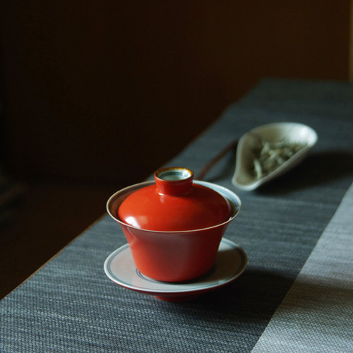 sus daily Jingde Town Traditional coral red blue double line with bottom three - tall tea bowl