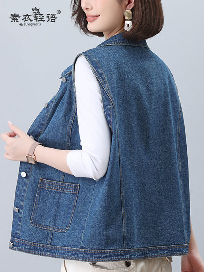 休闲全棉牛仔马甲女宽松短款背心2025春秋新款中年妈妈大码马夹潮
