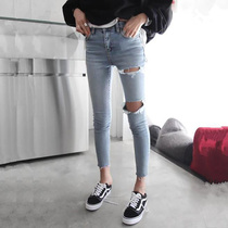 2019 Korean version of the new summer brief approb. 100 hitch a small foot pants breaking hole to be slim 90% pants jeans female
