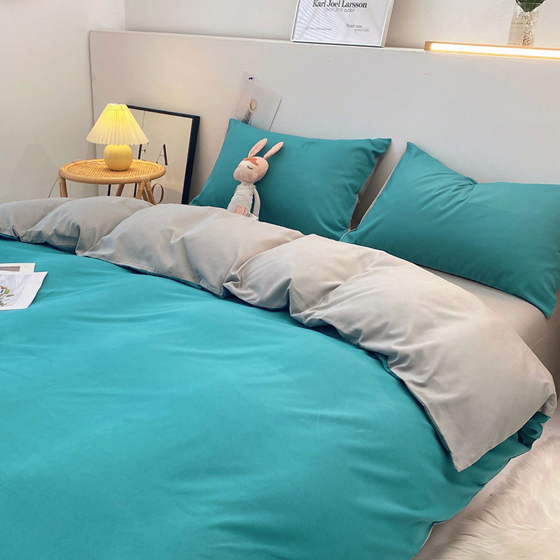 Pure color four-piece set pure cotton simple brushed bed sheet quilt cover fitted sheet cotton student dormitory three-piece set bedding