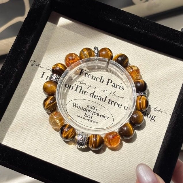 幸運を呼ぶイエロータイガーアイクリスタル付きゴールドブレスレット（男女兼用）、タイガーアイストーンブレスレット