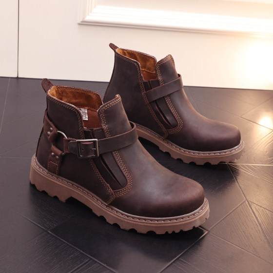 真皮马丁靴男靴子中帮登山鞋复古短靴工装靴百搭英伦风高帮休闲鞋