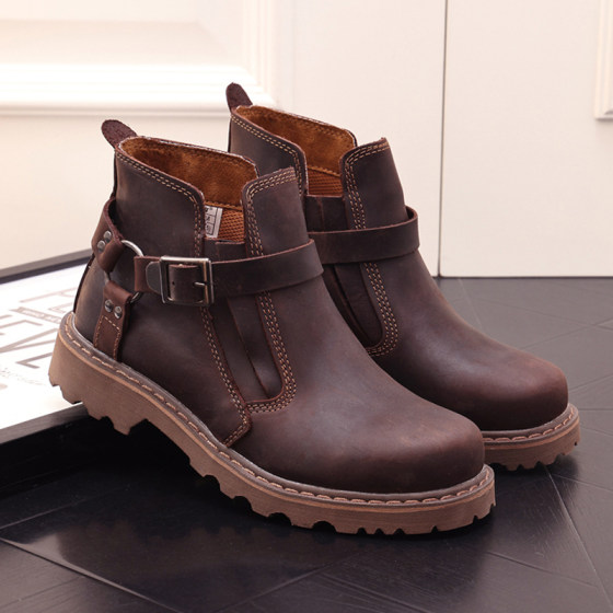 真皮马丁靴男靴子中帮登山鞋复古短靴工装靴百搭英伦风高帮休闲鞋