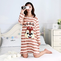 Phụ nữ mang thai mùa thu hoạt hình modal cotton nightgirl nữ dài tay dễ thương lỏng XL đồ ngủ phụ nữ ăn mặc béo mm váy đầm mặc nhà trung niên