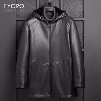 2020 new mink coat men long version fur coat hooded winter deerskin leather jacket mink leather jacket