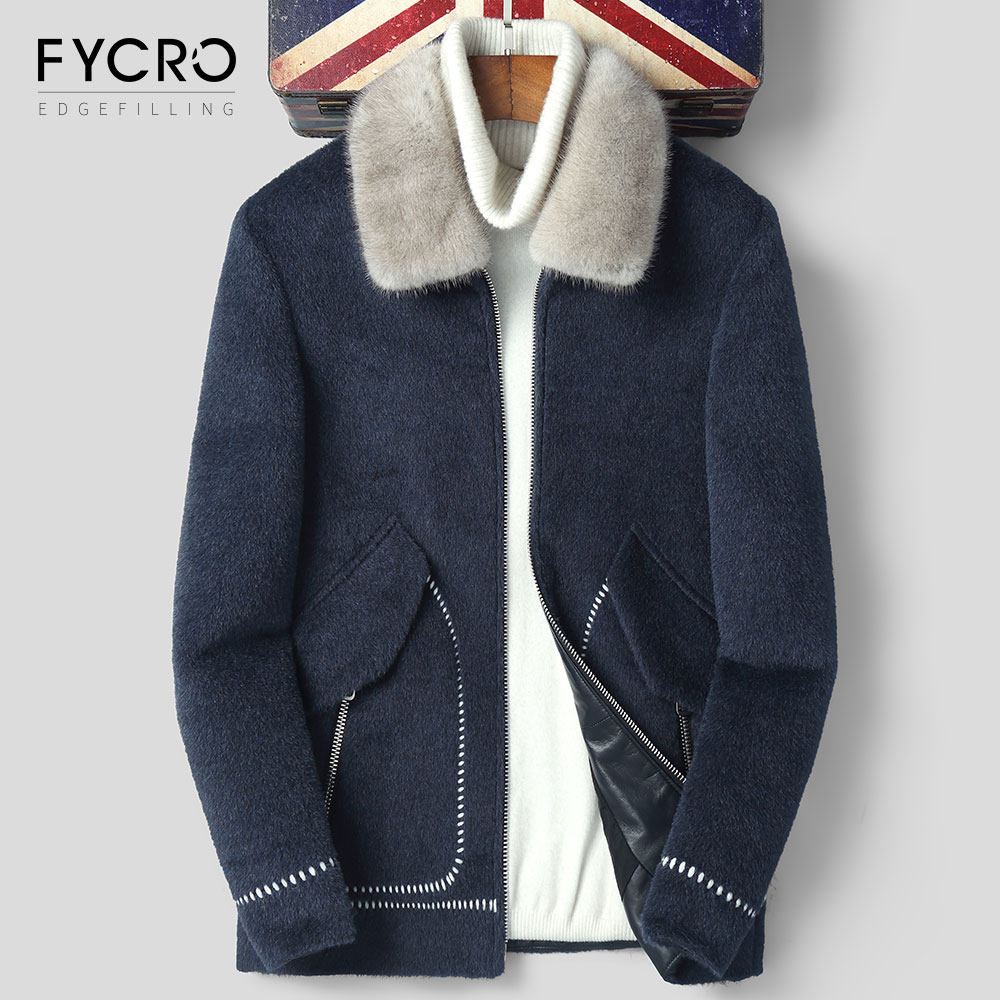 Woolen coat men's short winter thick Korean version of slim wool non cashmere new mink wool collar woolen coat