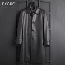 2020 new leather leather mens deerskin down jacket slim winter long windbreaker lapel leather jacket jacket