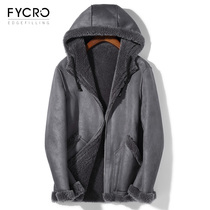 Leather hair one male leather wear winter Haining leather coat tide cashmere coat hooded short fur coat
