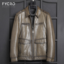 2020 new sheep leather Outer cover male winter turnover locomotive clothes male short leather leather clothing with leather jacket tide