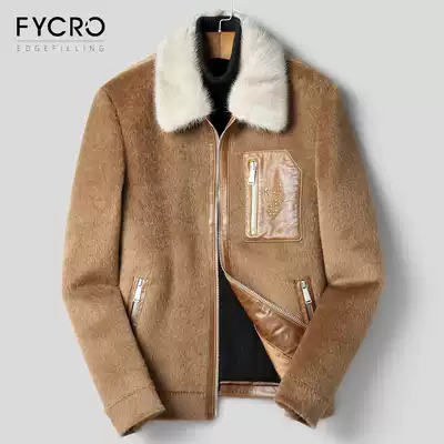 2020 new woolen coat men's short jacket non cashmere mink fur collar winter thick middle-aged woolen coat