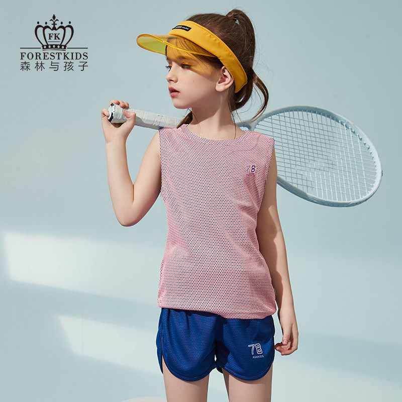 Quick-drying T-shirt girls sports suit 2020 new style middle and big kids sleeveless shorts summer summer dress children's foreign two-piece set