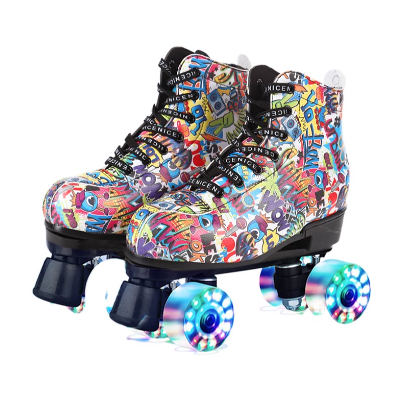 Coconut Grove Skate Shoes Men And Women Four Wheels Double Rows Of Ice Skates Two Rows Of Luminous Roller Skates Children Slip Ice Rink Pu Flash Wheel