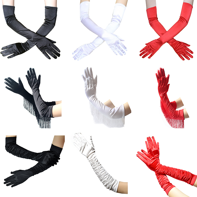 French-Style Wedding Dress Bridal Evening Gown Satin Arm Sleeves Latin Dance Special Black Gloves Retro Hepburn Style French-Style Wedding Dress Bridal Evening Gown Satin Arm Sleeves Latin Dance Special Black Gloves Retro Hepburn Style