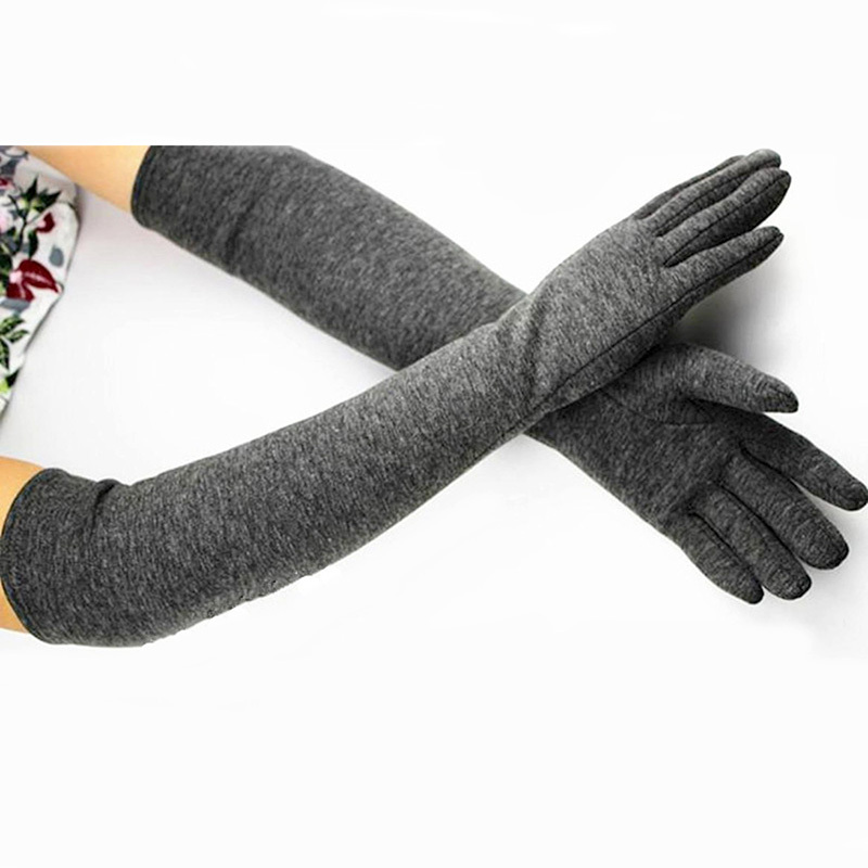 Long Gloves for Men and Women, High-Elastic Pure Cotton, Over-The-Elbow Arm Protectors, Fleece-Lined for Electric Vehicles, Autumn and Winter, Cold-Proof and Warm, with Separate Fingers