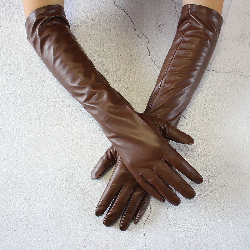Long Leather Gloves for Women, Colorful Genuine Leather, Extra Long, Fleece-Lined, Windproof, Stylish, Touchscreen-Compatible, Arm Protection, Men's Sheepskin Arm Sleeves