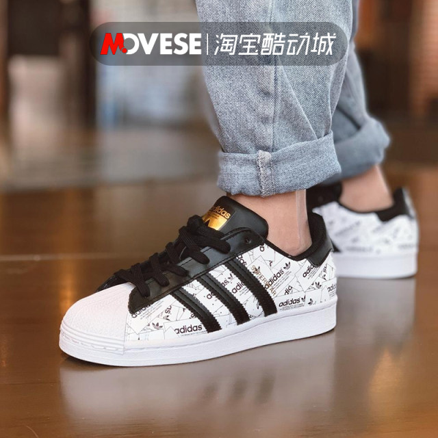 AdidasSUPERSTAR clover ພິມ LOGO ເກີບສົ້ນຕີນເກີບຜູ້ຊາຍແລະແມ່ຍິງ FV2819