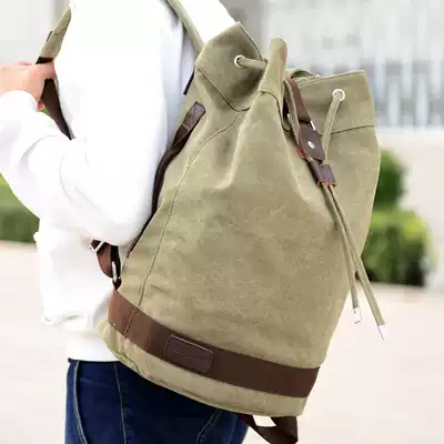 Bucket bag casual canvas bag backpack men's bag New Korean multi-function Fashion travel bag large capacity