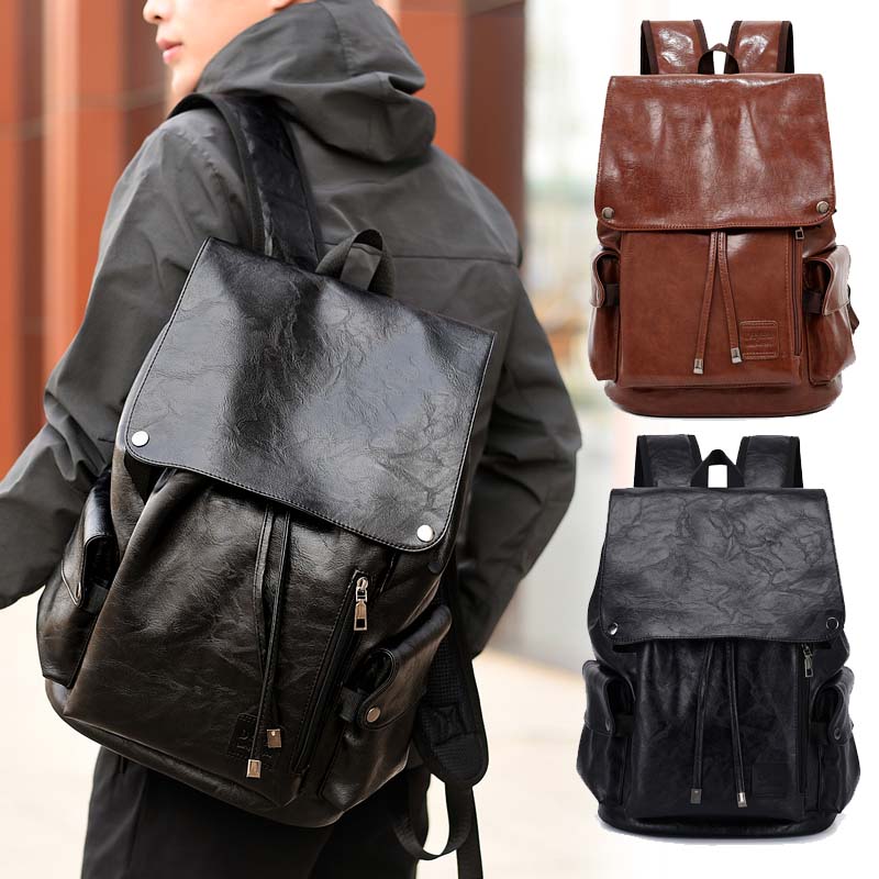 PU leather large capacity bucket backpack men's and women fashion casual personality backpack 2019 new college and middle school school bag