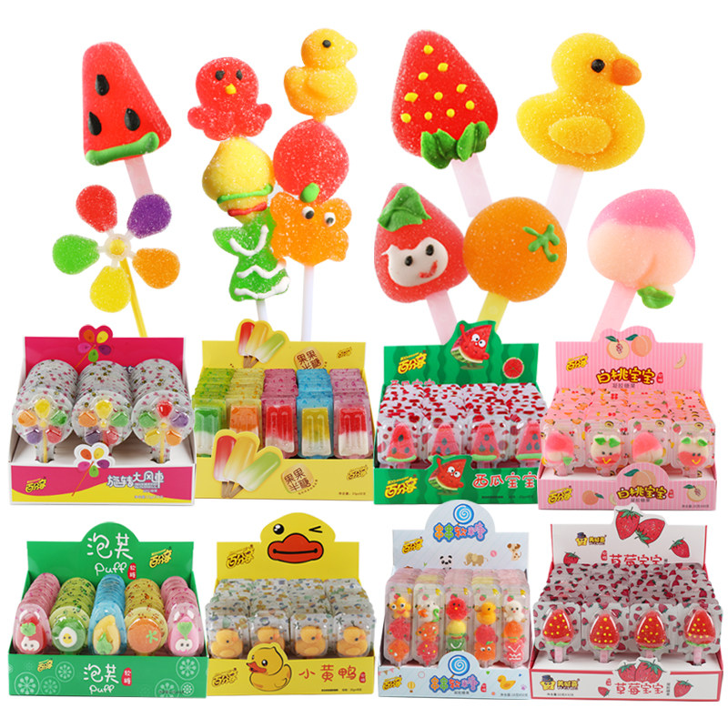 Creative strawberry duckling cartoon lollipop children cute net red candy QQ pectin fudge