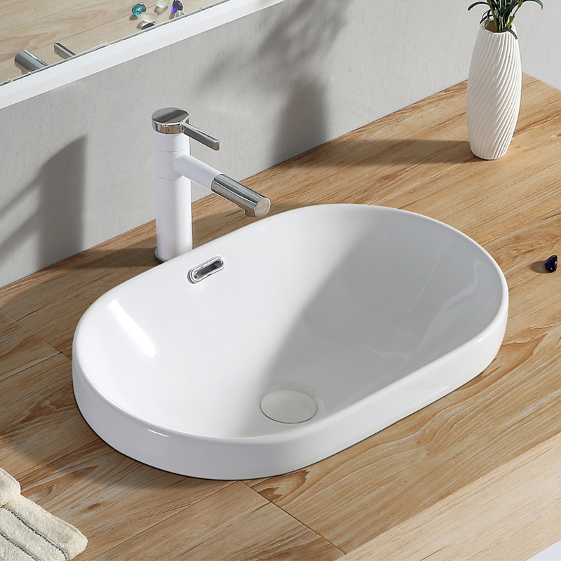 Hengcheng Taichung basin Ceramic semi-embedded table basin Wash basin basin Household oval size size