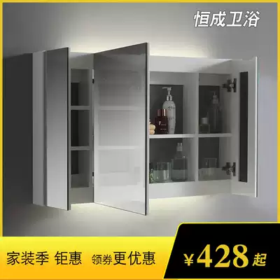 Hengcheng solid wood mirror cabinet hanging wall custom bathroom dressing room mirror cabinet mirror box waterproof storage storage storage mirror cabinet with light