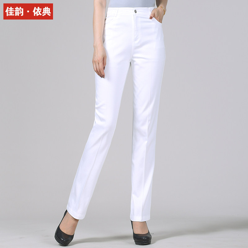 Middle Aged Casual Pants Woman Spring Autumn Money Loose Straight Drum Long Pants White Cotton Pants Elastic Middle-aged Mother Pants