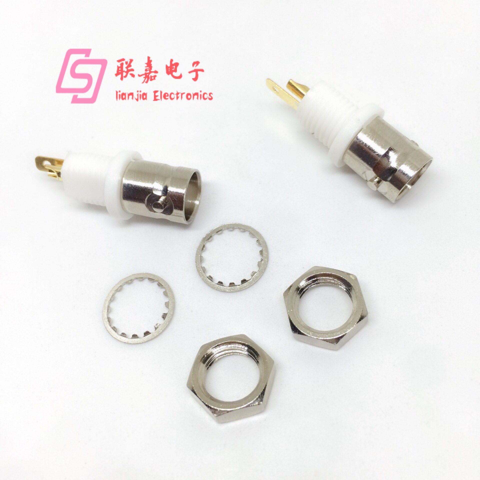 BNC Panel Mount Insulated White Glue BNC Female Q9 Coaxial Connector Pure Copper BNC Female 50 Ohm