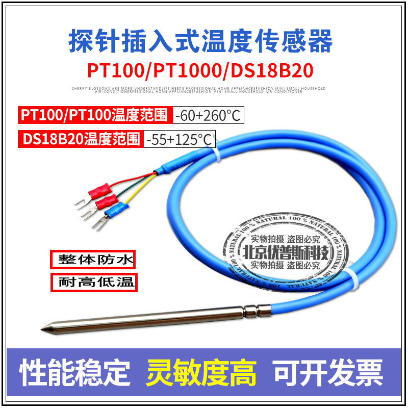 磨尖头铂热电阻PT100探针式温度传感器刺入测量PT100018B20探头
