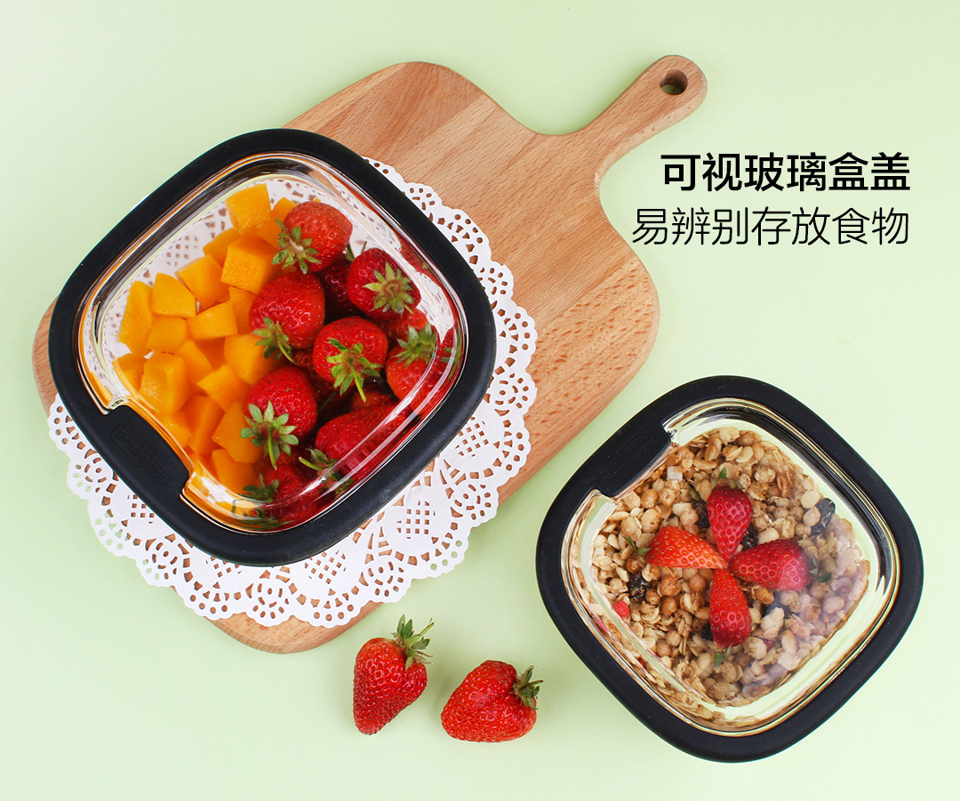 Khóa và khóa hộp lưu trữ thủy tinh dễ thương hộp ăn trưa hộp ăn trưa sáng tạo trong suốt dễ thương phim hoạt hình tươi bát trái cây hộp - Hộp cơm điện sưởi ấm ủ cơm cắm điện