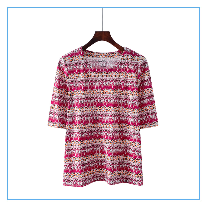 Mùa hè mới trung niên nữ t- shirt ôm cổ tròn năm điểm tay áo bông mẹ nạp xl 40 tuổi 200 kg áo kiểu trung niên u40