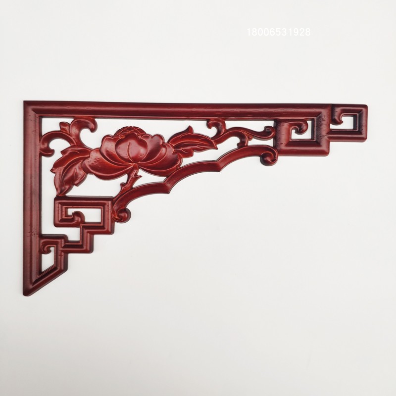 New Chinese Solid Wood Carved Corner Delicious Triangle Background Wall Suspension Ceiling Chinese Decoration Belt Background Painting Corner Flowers