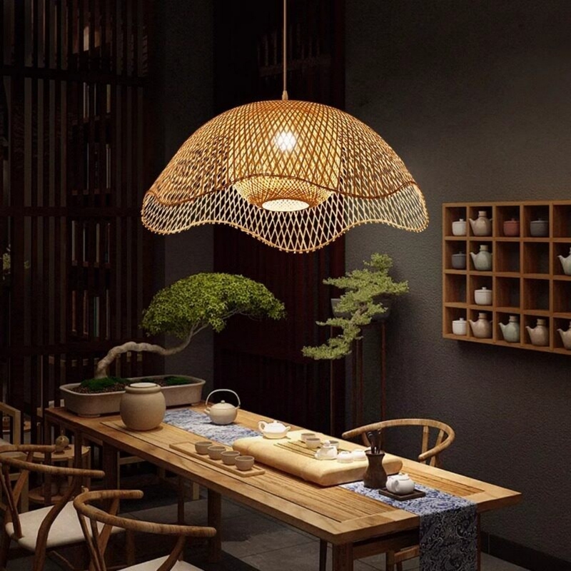 Zen-Style Bamboo Chandelier, New Chinese-Style Living Room, Bedroom, Dining Room Bamboo Art Lamp, Creative and Unique Japanese-Style Homestay Tea Room Lighting Fixtures
