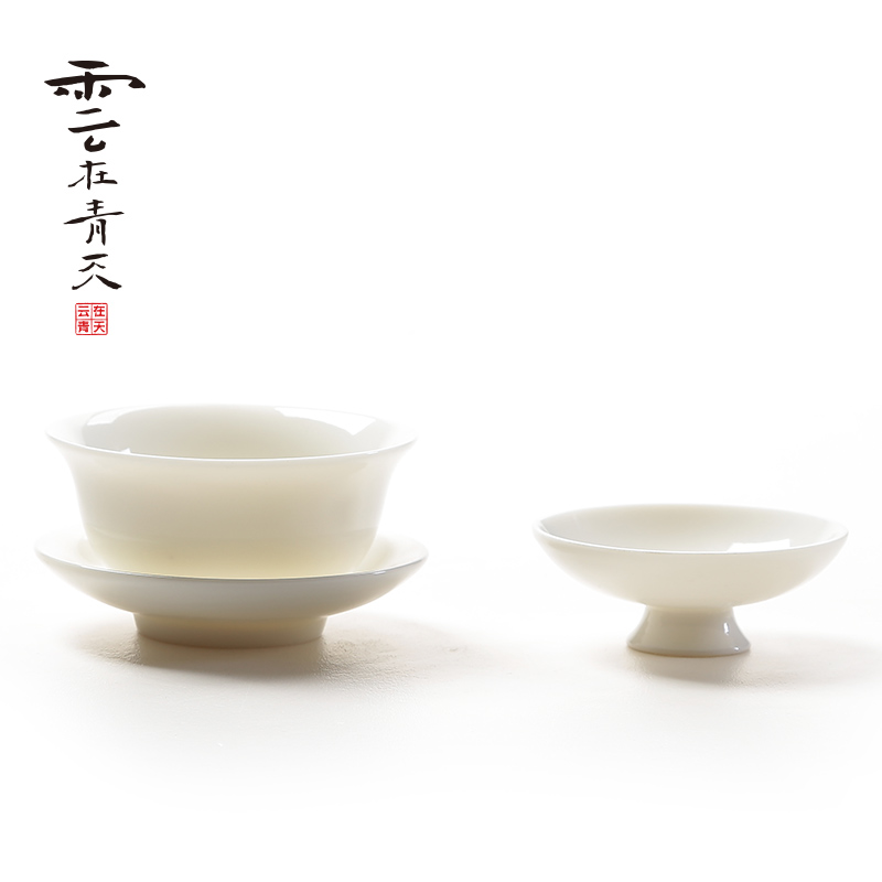 Jade porcelain kung fu tea set the whole household little teapot teacup tea tureen dehua white porcelain ceramic office
